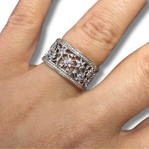 Pandora Silver Floral Openwork Band Ring